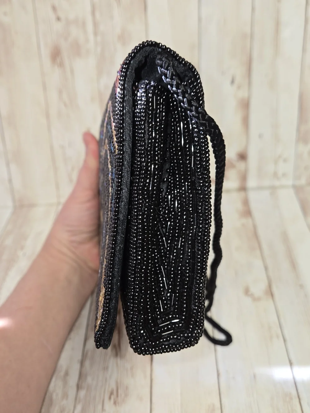 Vintage Bechamel Beaded Bag Black Multicolor Clutch Crossbody Purse